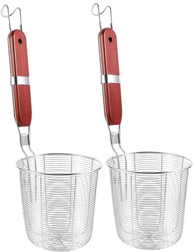 Mikinona 2piezas Colador De Acero Inoxidable Mango De Madera Colador Tipo Para Fideos y Albóndigas Para Cocina Asiática