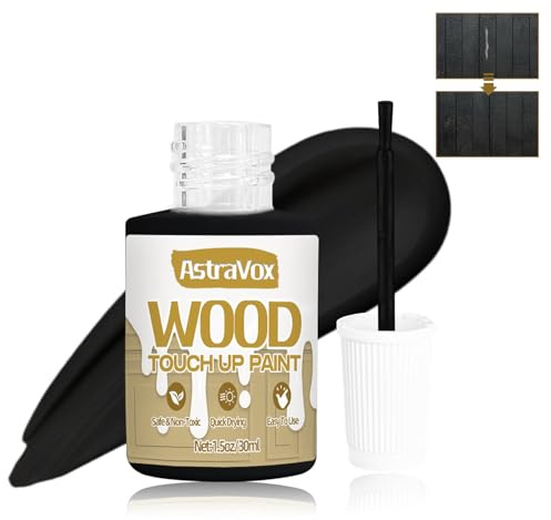 AstraVox Wood Touch Up Paint, 1.5 Oz Black Paint for Repair Scratches, Spots and Chips, Strong Adhesion Quick Dry Touch Up Paint Pen for Wood Doors Tables Furniture Kitchen Cabinets Dressers