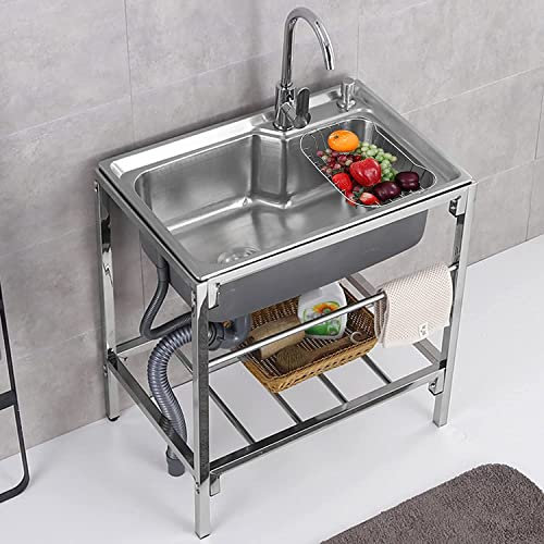 Évier de Service Commercial Autonome en Acier Inoxydable pour Restaurant, cuve Simple avec Robinet réglable pour l'extérieur, l'intérieur, Le Garage, la Cuisine, la Salle de Bain, la buander