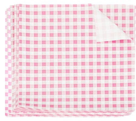 sourcing map 300 fogli di carta cerata quadrata a scacchi, 18 x 18 cm, per alimenti secchi, assorbenti, per panini, panini, panini, hamburger, cucina, rosa