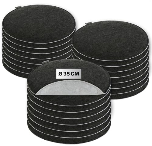 com-four® 24x Gepolstertes Sitzkissen Ø 35 cm - Stuhlkissen für Stühle und Bänke - Sitzkissen-Set aus Filz - Runde Sitzpolsterauflage für Esszimmer, Garten, Terrasse, Balkon