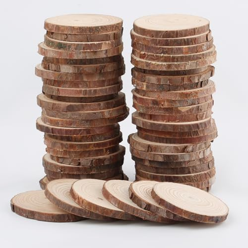 50 rodajas de madera natural con corteza, discos redondos de madera sin terminar de 6 a 7 cm con corteza de árbol, círculos de galletas de madera para manualidades, adornos de Navidad, manualidades,