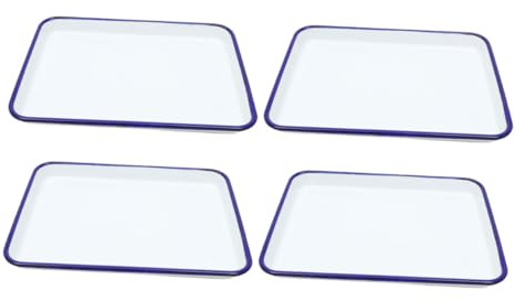 Mikinona 4pcs Vintage Enamel Bakeware Set White Enamel Roasting Pan Baking Dish for Kitchen Storage Use As Pizza Baking Tray