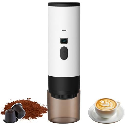 Petyoung Cafetera Portatil Capsulas, Espresso Machine 3 en 1, Máquina de Café Eléctrica con Autocalentamiento para Camping, Coche, Autocaravana, Viaje, Compatible con Café Molido y Cápsula