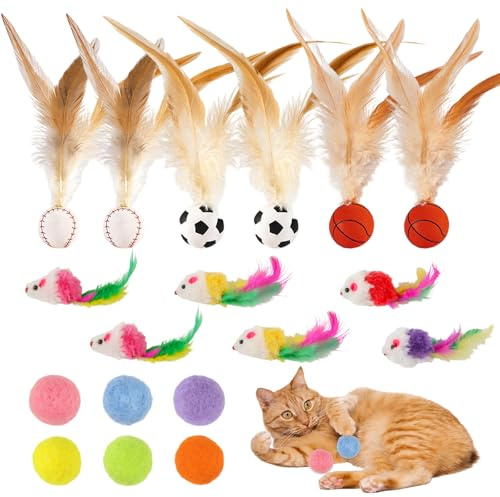 LEIMEND 18 Pezzi Set Palle Rimbalzanti per Gattino di Piuma ad Alta Elasticità 6 Colori di Palline Schiuma per Gatti Giocattoli per Topi Giocattoli per Gatti per Interni ed Esterni