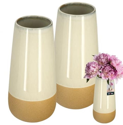 KOTARBAU® Lot de 2 vases, en céramique, crème/orange, deux textures - 27 x 13 cm - Diamètre : 13 cm - Pour herbe de la pampa - Vase moderne - Pour herbe de la pampa, décoration moderne, beige - Pour
