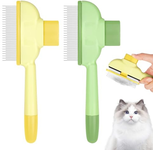 OFFCUP Fellblitz Borste för Katt, Självrengörande Kattkamma Djupbörstning med Utlösarknapp Kattborste, Lopkamma Katt Hundkamma Husdjursborste för Husdjurs Skönhetsvård
