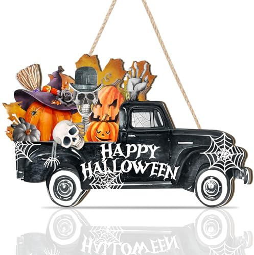 ANHUIB Halloween Haustür Hängeschild Happy Halloween Willkommensschild Halloween Kürbis Schilder Garten Dekoration Halloween Party Heimdekoration Halloween Wandkunst Schild zum Aufhänger für Outdoor