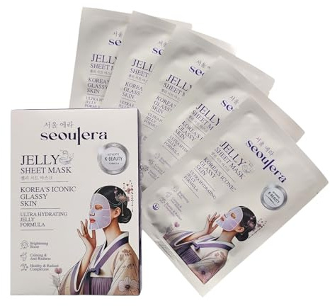 Korean Jelly Sheet Mask | Deep Moisture, Calming, Fine-Line Support & Glass Skin Boost for Dry & Sensitive Skin, 5 Pack | Seoulera | Korean Skincare | Kbeauty