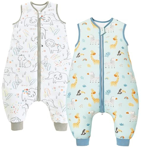 Chilsuessy 2er Pack Baby Schlafsack mit Füßen 2.5 Tog Winter Schlafsack Babyschlafsack mit Beinen Schlafstrampler für Jungen Mädchen, 2.5 Tog/Tierpark + Zoo, 90cm/Baby Höhe 100-110cm