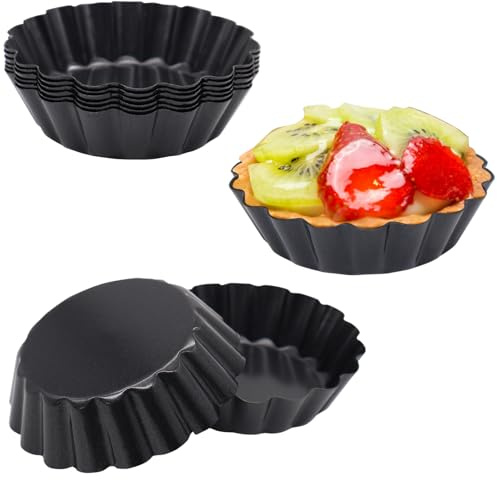 Urxirha Tart Pan with Removable Bottom, Quiche Pans Carbon Steel Tart Mold for Baking (3-Inch Fixed Bottom-8PCS)