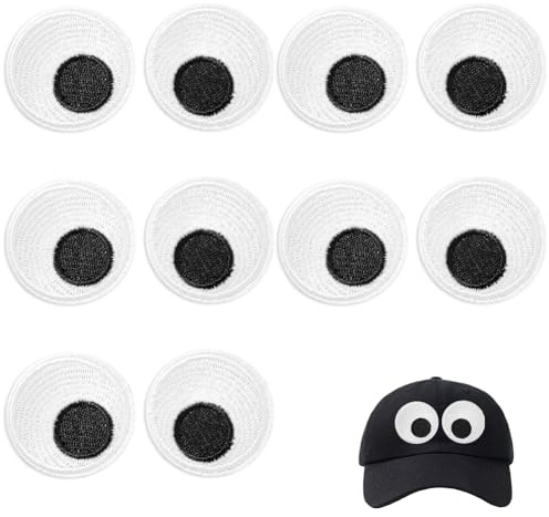 AHANDMAKER 10 Stück Augen Aufnäher Schwarz Weiß Cartoon Augapfel Bestickt Hübsche Aufnäher Applikationen Für Kleidung Jacken Hüte Rucksäcke DIY Zubehör