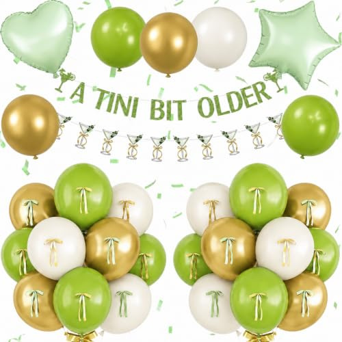 A Tini Bit Older Birthday Decorations Glitter Sage Green Gold Balloon Set Star Heart Foil Balloons Martini Glasses Bunting Banner Garland Cocktail Night Bachelorette Bridal Shower Party Bar Girl Women | Includes Star Heart Foil Balloons, Martini Glasses Bunting Banner and Garland for Cocktail Night, Bar, Adult Women Birthday