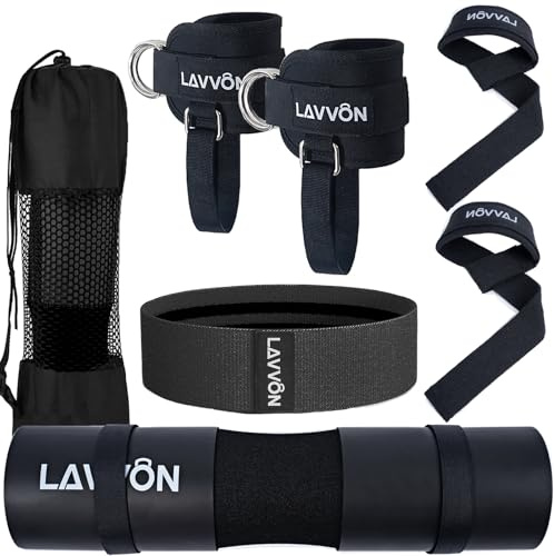 7Pcs-Barbell Pad Set for Hip Thrust -Squat Pad, Weight Lifting Bar Cushion | Bench Press Workout Foam Pad, Gym Accessories for Women with Bar Bad,with Gym Ankle Straps,Hip Resistance Bands,Lifting Strap