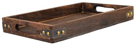 NIYANGLE Plateau Rectangulaire Bois Massif Vintage Plateau de Service Élégant pour Fruits Secs et Bijoux Stable Antidérapant pour Maison et Fêtes