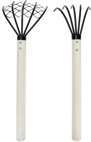 Levemolo 2 Piezas Rastrillo de Mano para Mariscos con Mango de Madera Antideslizante Rastrillo de Púas Duradero para Excavar Almejas y Conchas la Playa de Unidades Multipropósito para