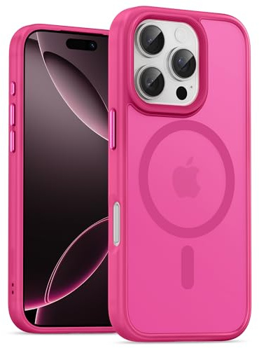 UNBREAKcable Custodia Magnetica per iPhone 16 Pro da 6,3 Pollici, Compatibile con MagSafe, Protezione Completa della Fotocamera, Custodia Sottile Antiurto e Anticaduta per Telefono - Rosa Acceso