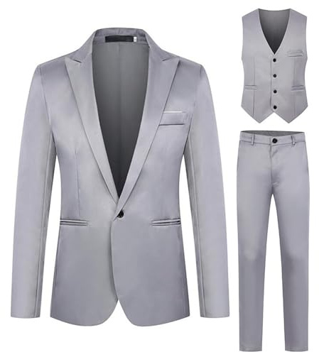 Generisch Traje de negocios para hombre, moderno, ajustado, color clásico, de una pieza, informal, 3 piezas, gris, XL