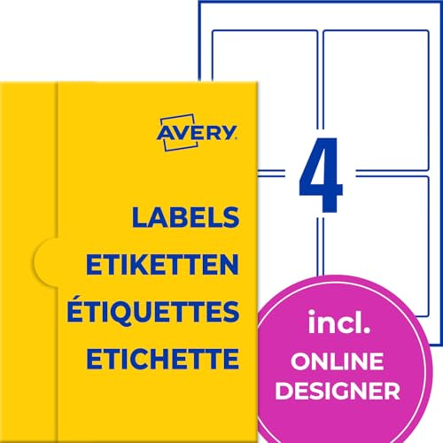 AVERY Zweckform Universal Etiketten (100 Klebeetiketten, 90x120mm auf A4, absolut Blickdicht, bedruckbare Produktetiketten, selbstklebende Versandaufkleber, individuelle Aufkleber) 25 Blatt, weiß