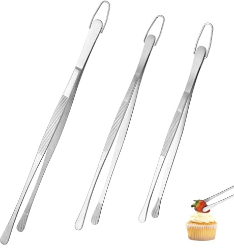 U-Taste kökspincett, set om 3: matlagningstång av 18/8 rostfritt stål med sömlös svetsning, flexibel klämfunktion och halkfri för servering, grillning, stekning, dekoration, installation (rund spets)