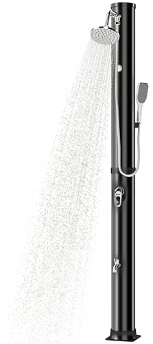 Outsunny Douche Solaire de Jardin 40L avec Douchette à Main et Robinet Lave-Pieds - Douche de Piscine avec Mitigeur Eau Chaude, 218cm de Haut, Pression 3,5 Bar, Matériau Anti-UV, Noir