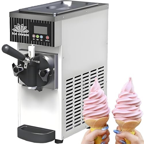 GLBMXDD Commercial Ice Cream Maker Machine, Countertop Soft Serve Ice Cream Maker, 4-5 Kg/H Output, One-Click Cleaning & Rapid Cooling, with Lcd Panel Off-White