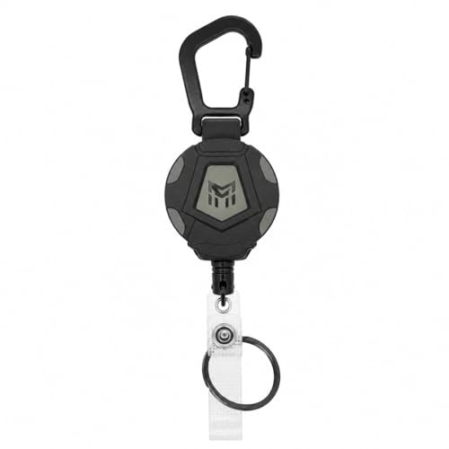 Enrouleur Badge Tactique Mousqueton, Porte-clés Rétractable Acier 65cm, Porte-badge Extensible 226g, Porte-clef Enrouleur Professionnel Ceinture, Sac à Dos, Carte d'Identité