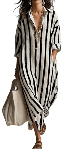 MOKBAY Vestidos Verano Mujer 2026 Cuello V Manga Larga Boho Playeros Elegante Summer Dresses for Women Frescos Beach Casual Chic Playa Sueltos Dress