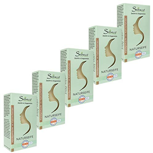 Skineco Naturseife | 5x nachhaltige Ziegenmilchseife mit Zeolith | Stück Seife für empfindliche Haut | Körperseife | handgemachte Naturkosmetik | Gesicht Reinigung | clear skin | mildes Duschgel