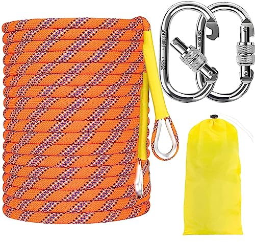 8mm Sicherheitsseil, 30M Kletterseil, Statikseil Seil Tendon Static, Fluchtseil für Bergsteigen Höhlenforschung, Camping Rettung Exploration, Escape, Rettungsseil mit Karabiner mit 2 Karabinern