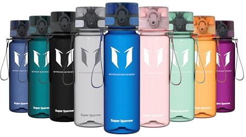 Sparrow Trinkflasche 500ml/750ml/1L - BPA-frei Tritan Wasserflasche 1-Klick | Sportflasche, Auslaufsicher, Leicht, Spülmaschinenfest, Flip Top Flaschen, Sport, Schule, Fitness, Gym, Büro, Reisen, Fahrrad