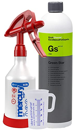 detailmate Set aus Kwazar 360 Grad Sprühflasche, Koch Chemie Green Star Universalreiniger 1L Messbecher 50 ml