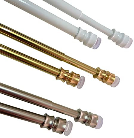 TENDAGGIMANIA Bacchette per tende a vetro 1 Coppia - Bastone tenda a pressione estensibile a finestra in alluminio - Colore Oro - Spessore 8 MM - Misura: da 30 a 40 CM