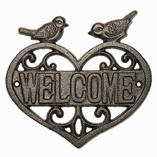 Sungmor Vintage, signe de bienvenue, montage mural en fonte avec cœur | Wall Decor Bienvenue Tag | Maison plaque jardin bar café magasin porte signe de porte décoration murale
