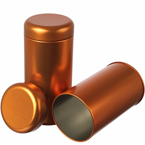 Dosenritter | 6 x runde retro Teedose/Gewürzdose | kupferfarben, aromadicht aus Metall für je 100gr Gewürzpulver | 14 x 6,6 cm (H,ø) | auch ideal für losen Tee oder Kräuter