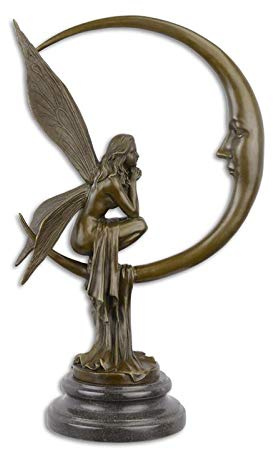 Decoratie Bronzeskulptur Bronzefigur Bronzestatue Deko Mond mit Elfe 40,8 cm