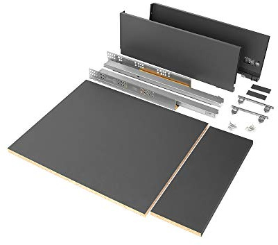 Emuca - Kit système tiroir Cuisine et Salle de Bain avec Panneaux, coulisses à Sortie Totale, Fermeture amortie, H178mm, Module 450mm, Profondeur 500mm, Gris Anthracite