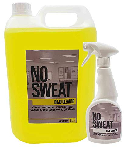 NO SWEAT DOJO Gym Equipment Cleaner & Sweat Remover – Concentrated Formula | Lemon 5L with Spray Kills 99.99% of germs & removes sweat from gym equipment. Concentrated formula for all washable surfaces