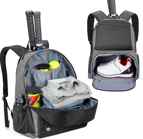 DSLEAF Borsa da Tennis Contiene 2 Racchette, Zaino da Tennis con Scomparto per Scarpe Ventilato Separato per Sport da Tennis,Pickleball,Badminton,Squash