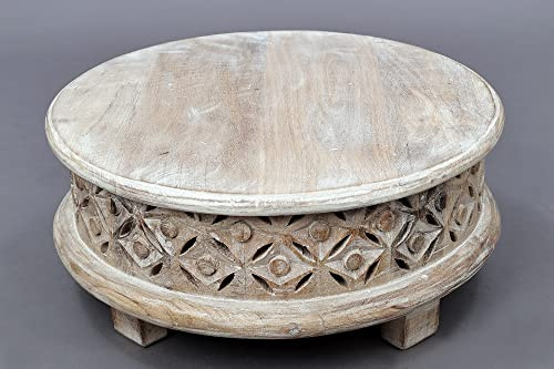 7 Small Wooden Lattice Chowki (Pedestal) | Wood Pedestal | Handmade | Made in India - Mango Wood