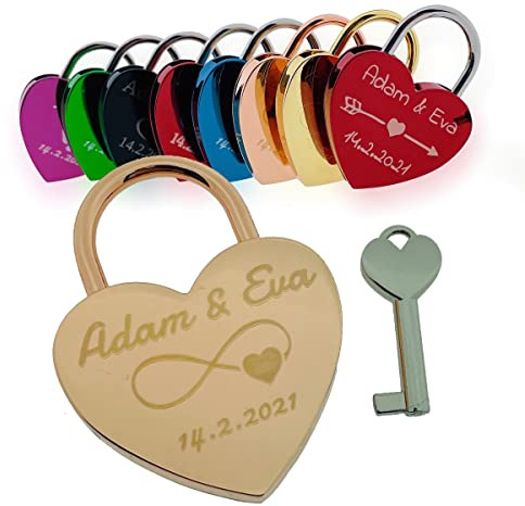 Liebesschloss mit Gravur, Vorhängeschloss Schloss, Romantisches Geschenk für Frau Mann Freund Freundin zum Valentinstag, Hochzeit, Hochzeitstag, Pärchen Liebesgeschenke Jahrestag