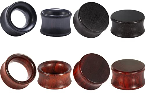 TBOSEN Set von 4 Paaren große doppelt ausgestellte Holzmessgeräte Bio-Holz Ohrtunnel Plugs Sattel Plugs Flesh Tunnels Expander Body Piercing Schmucksets 0g-1 in 8mm-25mm(14mm)