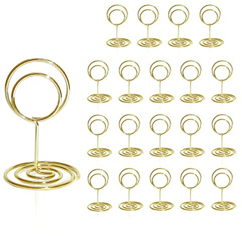 HomWanna Table Number Holders 20Pcs - 2 Inch Mini Place Card Holder Short Table Number Stands for Wedding Party Graduation Reception Restaurant Home Centerpiece Decorations Office Memo (Gold)