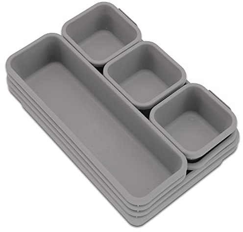 Addis 8pcs Interlocking Drawer Organiser Plastic Storage Trays Dividers for Kitchen Office Desk Make-Up Clothing Jewellery Craft Bathroom organising, Grey