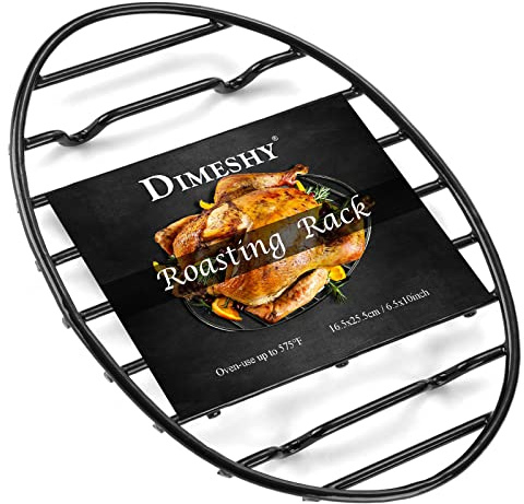 DIMESHY Roasting Rack, Black with Integrated Feet, Enamel Finished, Nonstick, fit for 13 inches oval roasting pan, safety, dishwasher, Great for Basting, Cooking, Drying, Cooling rack.(10”x 6.5”)