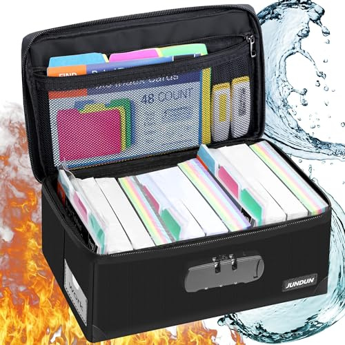 JUNDUN Index Card Holder with Lock,Collapsible Fireproof Index Card Box fits 1200 3x5-Inch Flash Cards - Business, Recipe, or Note Card Storage Boxes - Black