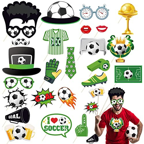 Yeeda Fußball Foto Requisiten, 25 Stück Fussball Party Brille Accessoires Fussball W, Foto Requisiten Party Deko, Booth Props Für Erwachsene Kinder Weltmeisterschaft