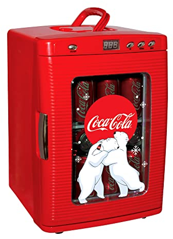 Koolatron Coca Cola Mini Fridge - Refrigerator for Bedroom Skincare Office, Portable Table Top Beverage Cooler, 12V 220V Refrigerador For Drinks, Soda, Wines, Use In Car, Outdoor, Patio, 28 Can
