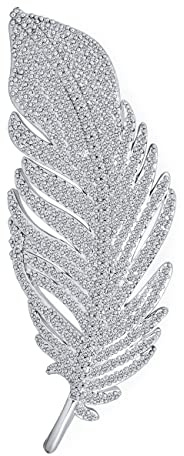 Classico Elegante Tradizionale Stile Vintage Grande Micro Pave CZ Fan Feather Foglia Spilla Pin E Ciondolo 2 In 1 Per Le Donne Rodio Argento Placcato Ottone