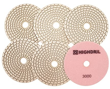 HIGHDRIL Tamponi Diamantati 125mm per Lucidatura a Umido 6 Pezzi, Disco Lucidatura Grana 3000 per Granito, Marmo, Quarzo, Pietra Artificiale per Smerigliatrice